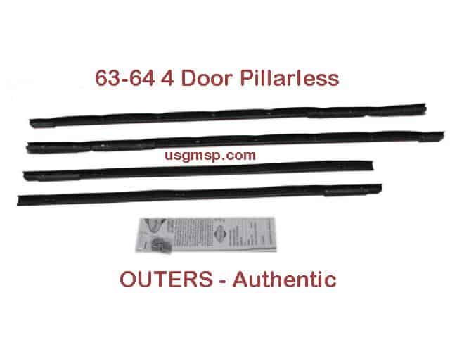 Window Felt Kit: 63-64 Full size 4 door pillarless OUTERS (4) - Authentic